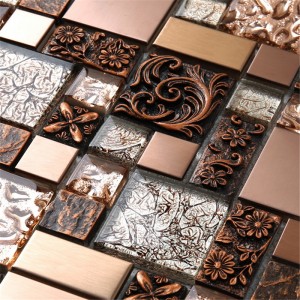 HXL09 Cearnóg Copar Óir Cruach dhosmálta Tíleanna Mósáice Tíleanna Gloine le haghaidh Seomra Folctha agus Cistine