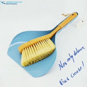 Scuab Dustpan Akbrand Bamboo láimhsiú i Sky Blue Color