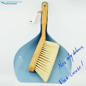 Scuab Dustpan Akbrand Bamboo láimhsiú i Sky Blue Color