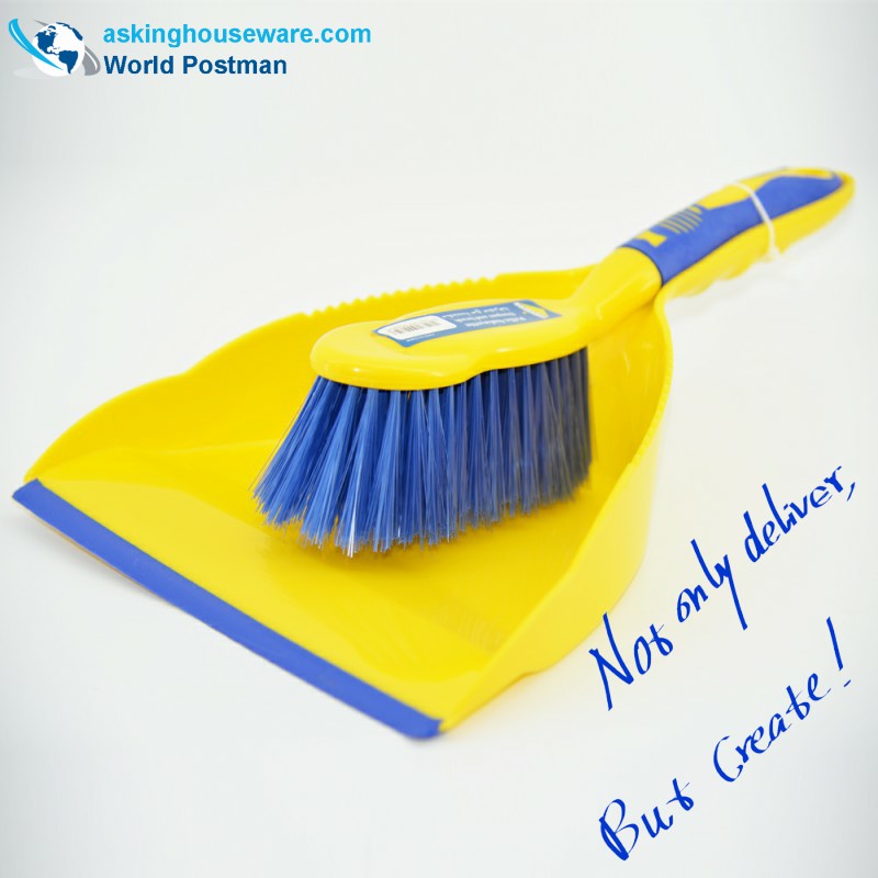 Akbrand Dustpan Brush Broom le TPR Line ag Dustpan Iontrála TPR Láimhseáil