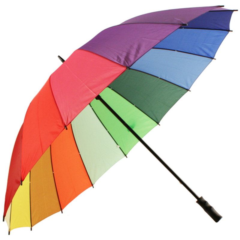 Saor in Aisce íoslódáil Féach ar Colorful Customized Logo Rainbow Waterproof Golf Umbrella do Chur Chun Cinn