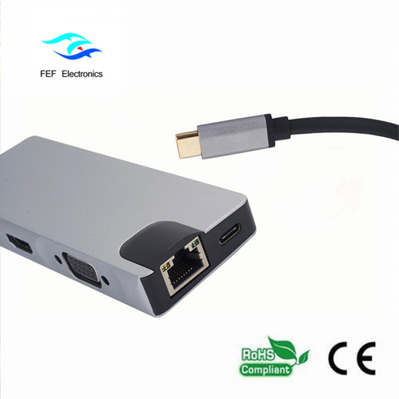 Cineál USB c / HDMI Fireann + VGA Fireann + 2 * USB3.0 Mná + SD + TF + PD Metal Case