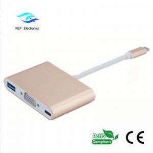 USB TYPE-C le USB3.0 baineann + baineann VGA + PD trí cinn in aon tiontaire ABS shell Cód: FEF - USBIC-007