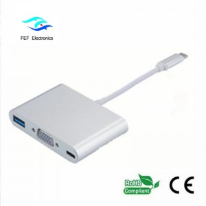 USB TYPE-C le USB3.0 baineann + baineann VGA + PD trí cinn in aon tiontaire ABS shell Cód: FEF - USBIC-007