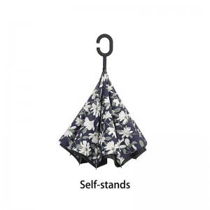 Fearthainne báistí windproof le dearadh priontáil bláth aisiompú scáth fearthainne