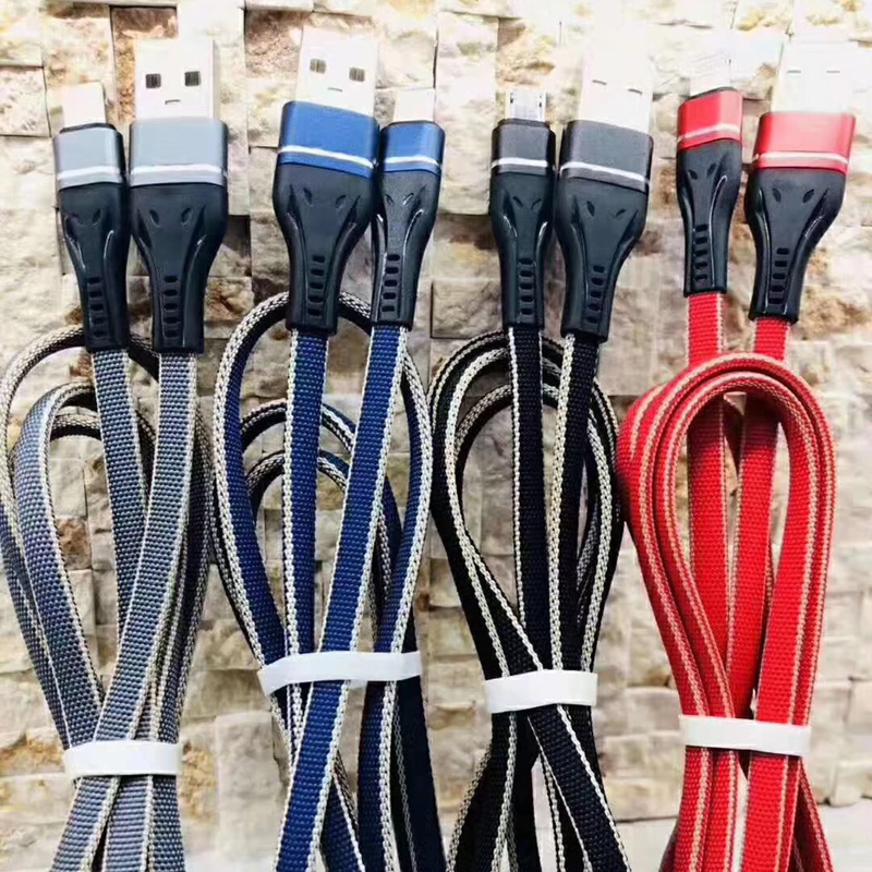 Braided Charging Fast Flat Alúmanam Tithíochta lúbthachta lúbadh cábla USB Tangle saor in aisce do micrea USB, Cineál C, muirearú lightning iPhone agus info