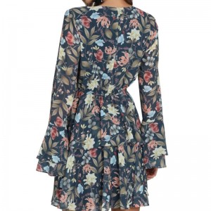 Bell sleeve do mhná faisean gúna mion priontáil