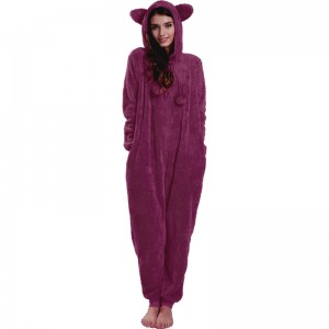 Mná Dearg Onesie Pajamas Hooded Le Ainmhithe cluasa