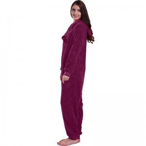 Mná Dearg Onesie Pajamas Hooded Le Ainmhithe cluasa