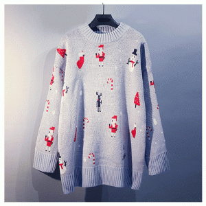 2019 Geansaí Pop Leagan Gheimhridh Cóiré Mná Loose Bottoming Nollag Geansaí Cniotála Dearg