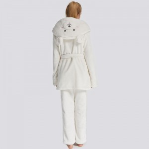 Mná Flannel Lomra Ainmhithe Bróidnéireacht Hooded Bear Pajamas Socraigh