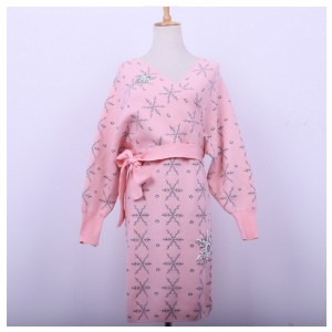 2018 Snowflake Te Rhinestone Appliques Na mBan Slash Cardigan Cniotáilte Gúna