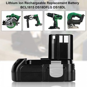 Li-ion 18V 2000mAh Cadhnraí Athdhírithe Druileála Leictreach do Hitach BCL1815, BCL1820