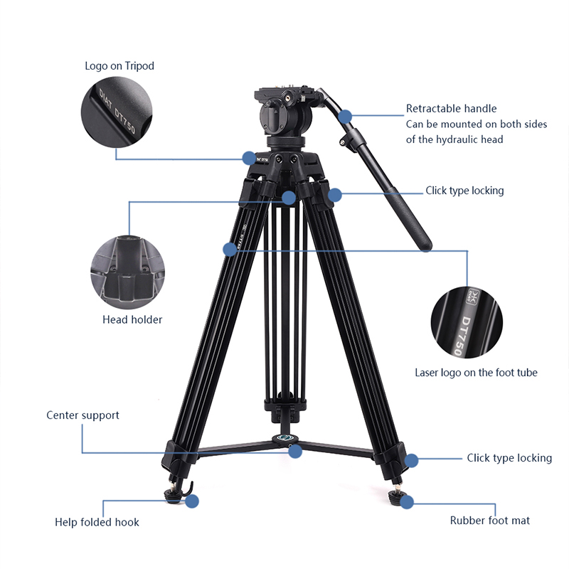 Tacaíonn DIAT nua ceamara físe DT750 trí thríthraip ardleibhéil DSLR trí mhéadar DSLR