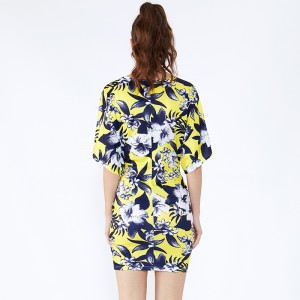 Éadaí wrap Cailín Sexy bainise iomlán gúna cló Floral mná gúnaí deas oifige mban galánta