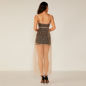 Stíl gúna bláthanna Floral ócáideach Boho mBan Hot Ladies Sexy Transparent Dress