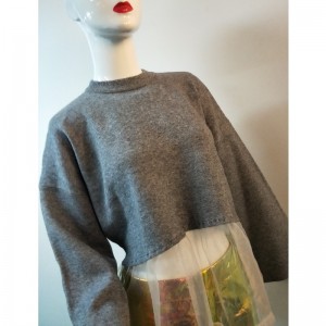 GRAY LACE HEM SWEATER RLWS0073F