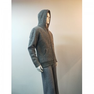 GRAY HOODED SWATATER COAT RLMS0075F