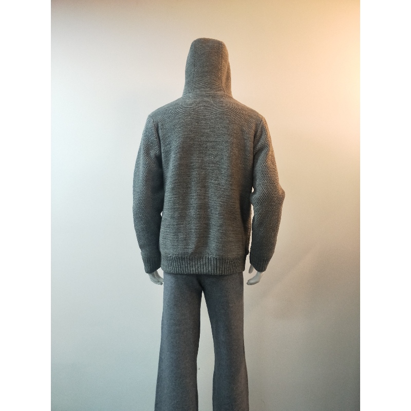 GRAY HOODED SWATATER COAT RLMS0075F