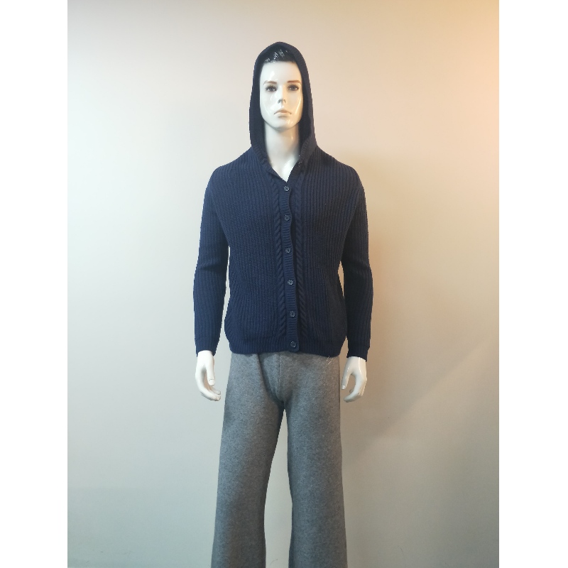 NAVY HOODED CARDIGAN RLMS0079F