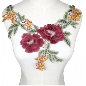 Saor in Aisce íoslódáil Féach ar Collar Lása Bróidnéireacht Floral Lása 3D Colorful Paistí Muineál Neckline