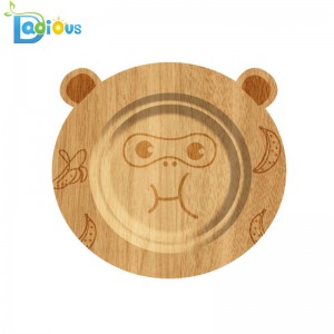 100% Uirlisí Bambú Orgánach Babaí a Dhoirteadh Pláta Súchán Bambú Cruach Pláta Bambú Neamhthocsaineach le Súchán Silicone