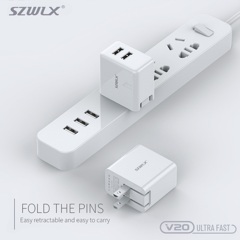 WEX V20 Dual USB Wall Charger with Volditable Plug for iPhone X /8 /7 /6s /Plus, iPad Air 2 /mini 3, Galaxy S7 /S6 /S6 Edge, Note 5 and More