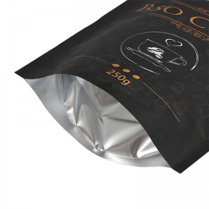 Málaí caife lógó saincheaptha mála seasaimh in-athúsáidte le málaí pacáistithe ziplock le haghaidh caife