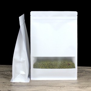 Páipéar Bán Mála Pacáistiú Fuinneog sháithithe seasamh suas taobh gusset Málaí Pacála Zipper Pacáiste Miondíoltóra Zip Lock