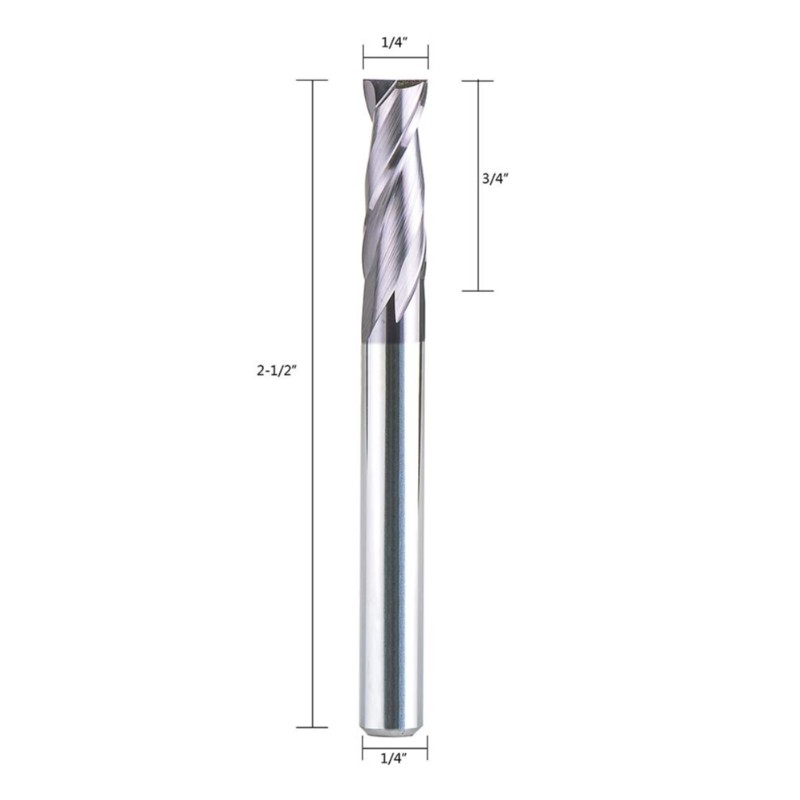 2 Sreabháin 1/4 orlach Cearnóg Shank Muileann Deireadh Srón Carbide CNC Ródaire Upcut Giotán Tiain Coated, 2 1/2 orlach Fad