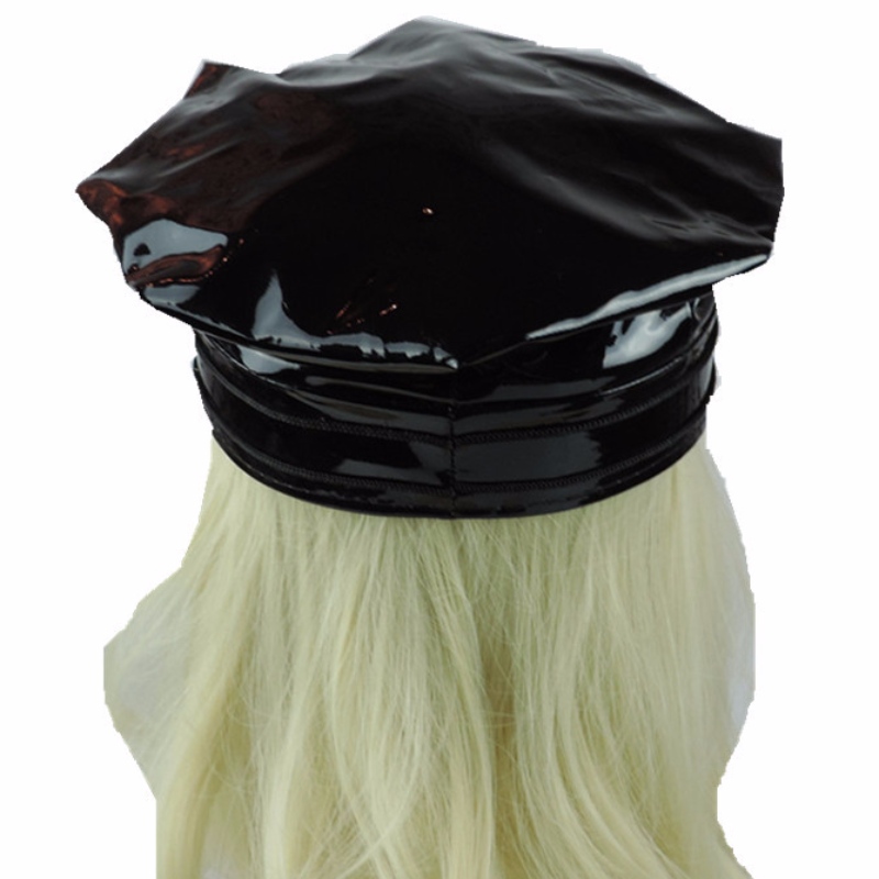 Suaitheantas Hat Hawk caipín leathair PVC PU dubh leathair ochtagánach caipín póilíní leathar caipín míleata ag imirt headwear caipín aonfhoirmeach