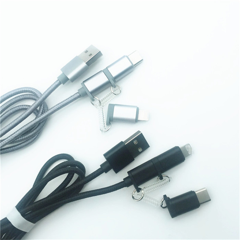 KPS-1002CB 3in1 Ardchaighdeán 1M 2a OD3.5MM níolón braided mhuirearú USB cábla