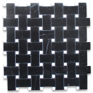 Poncanna mósáic tíleanna mósáic Nero marquina dubh 1x2 ciseán bán