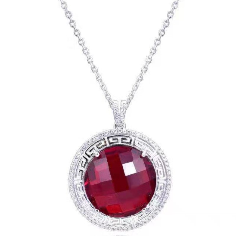 Saor in Aisce íoslódáil Féach ar Jewelry bainise Garnet dearg Ruby necklace banphrionsa pendant criostail