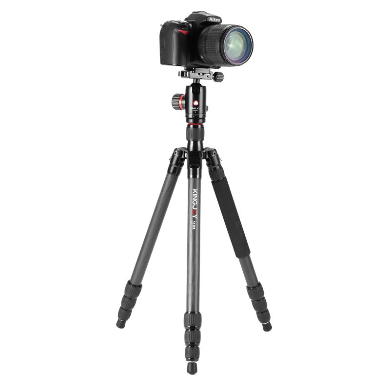 Kingjoy K1208 Sraith Taistil Solais Tripod Fiber Charbóin le Ceann Ball QH10 agus mála iompair