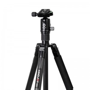 KINGJOY 4-rannóg Fiber Lock Carbóin Fillte Folding Tripod Grianghraf Tripod Photo le Kit Ceann Ball do Grianghrafadóireacht