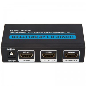 V2.0 HDMI 1x2 Tacaíocht Scoilteoir 3D Ultra HD 4Kx2K @ 60Hz HDCP2.2