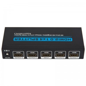 V2.0 HDMI 1x4 Tacaíocht Scoilteoir 3D Ultra HD 4Kx2K @ 60Hz HDCP2.2