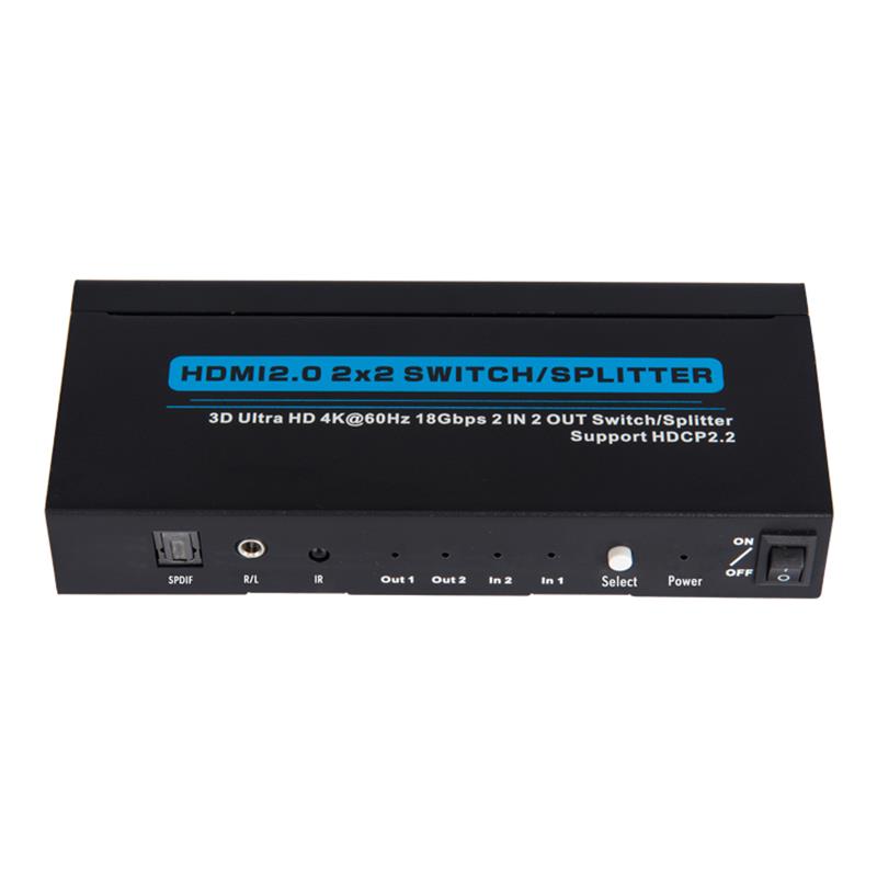 V2.0 HDMI 2x2 Athraigh / Scoilteoir Tacaíocht 3D Ultra HD 4Kx2K @ 60Hz HDCP2.2