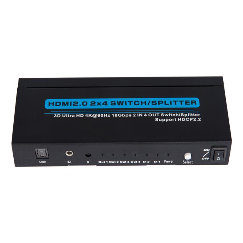 V2.0 HDMI 2x4 Athraigh / Tacaíocht Scoilteoir 3D Ultra HD 4Kx2K @ 60Hz HDCP2.2
