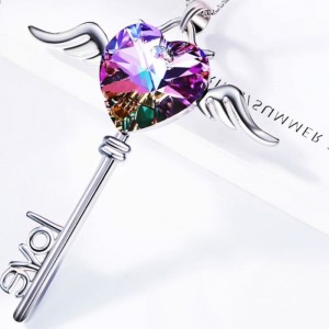 Grá sciathán Angel croí croí muince necklace litir sapphire amethyst necklace gemstone do mhná 925 airgid sterling