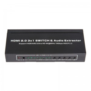 V2.0 HDMI 3x1 Switcher & Tacaíocht Fuaime Fuaime ARC Ultra HD 4Kx2K @ 60Hz HDCP2.2 18Gbps