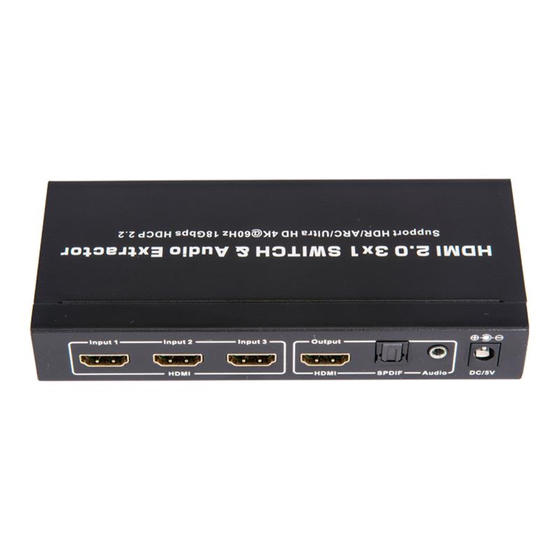 V2.0 HDMI 3x1 Switcher & Tacaíocht Fuaime Fuaime ARC Ultra HD 4Kx2K @ 60Hz HDCP2.2 18Gbps