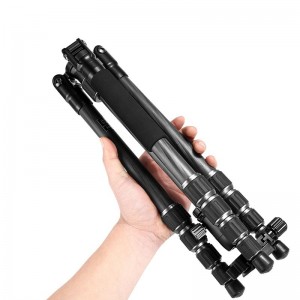KINGJOY 5-rannóg Fiber Lock Carbóin Fillte Folding Tripod Grianghraf Tripod Photo le Kit Ceann Ball do Grianghrafadóireacht