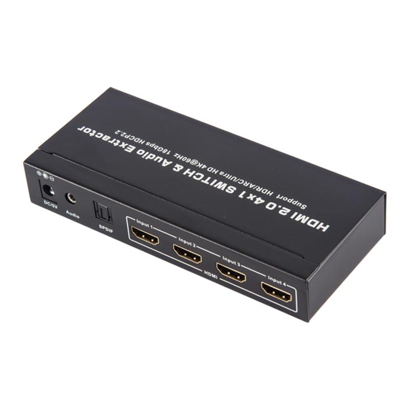 V2.0 HDMI 4x1 Switcher & Tacaíocht Fuaime Fuaime ARC Ultra HD 4Kx2K @ 60Hz HDCP2.2 18Gbps