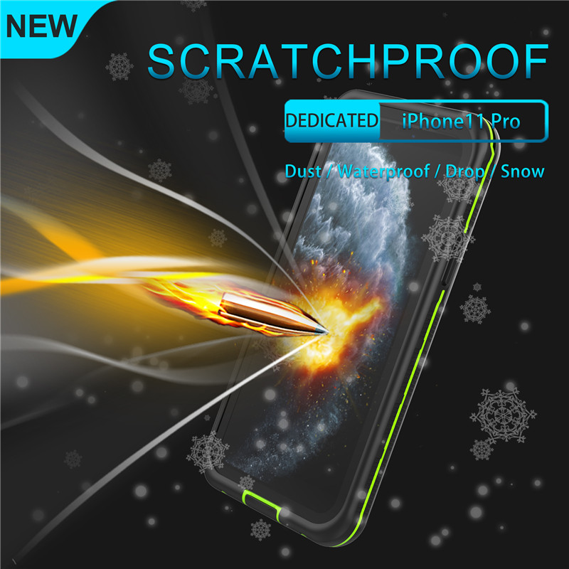 Sealbhóir uiscedhíonach cás teileafóin faoi uisce iphone 11 cás pro-uiscedhíonach (dubh) le clúdach cúil trédhearcach