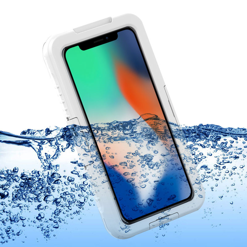 Cás soghluaiste uiscedhíonach uilíoch cás beag soiléir uiscedhíonach cás ceamara faoi uisce do iphone XS Max (Bán)
