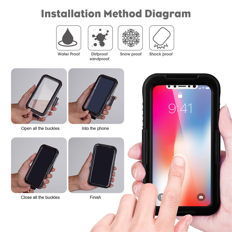 Cás uiscedhíonach fón póca iphone XS cás uiscedhíonach cás iphone shockproof saor (Black)