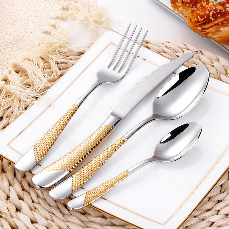 flatware órga 304 tacar sceanra plátáilte ór ard cruach dhosmálta