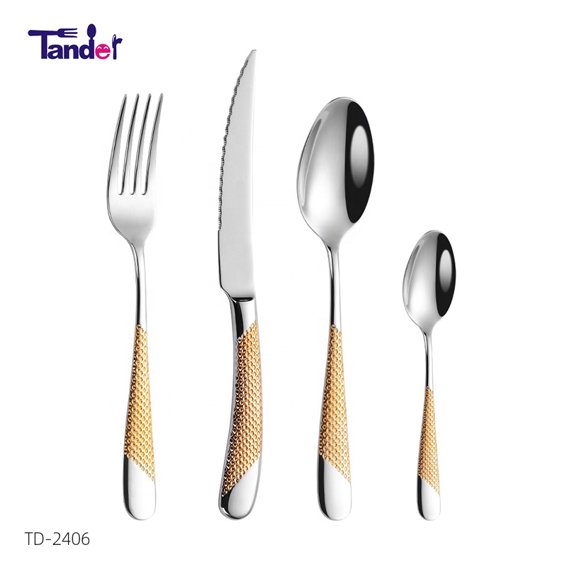 flatware órga 304 tacar sceanra plátáilte ór ard cruach dhosmálta